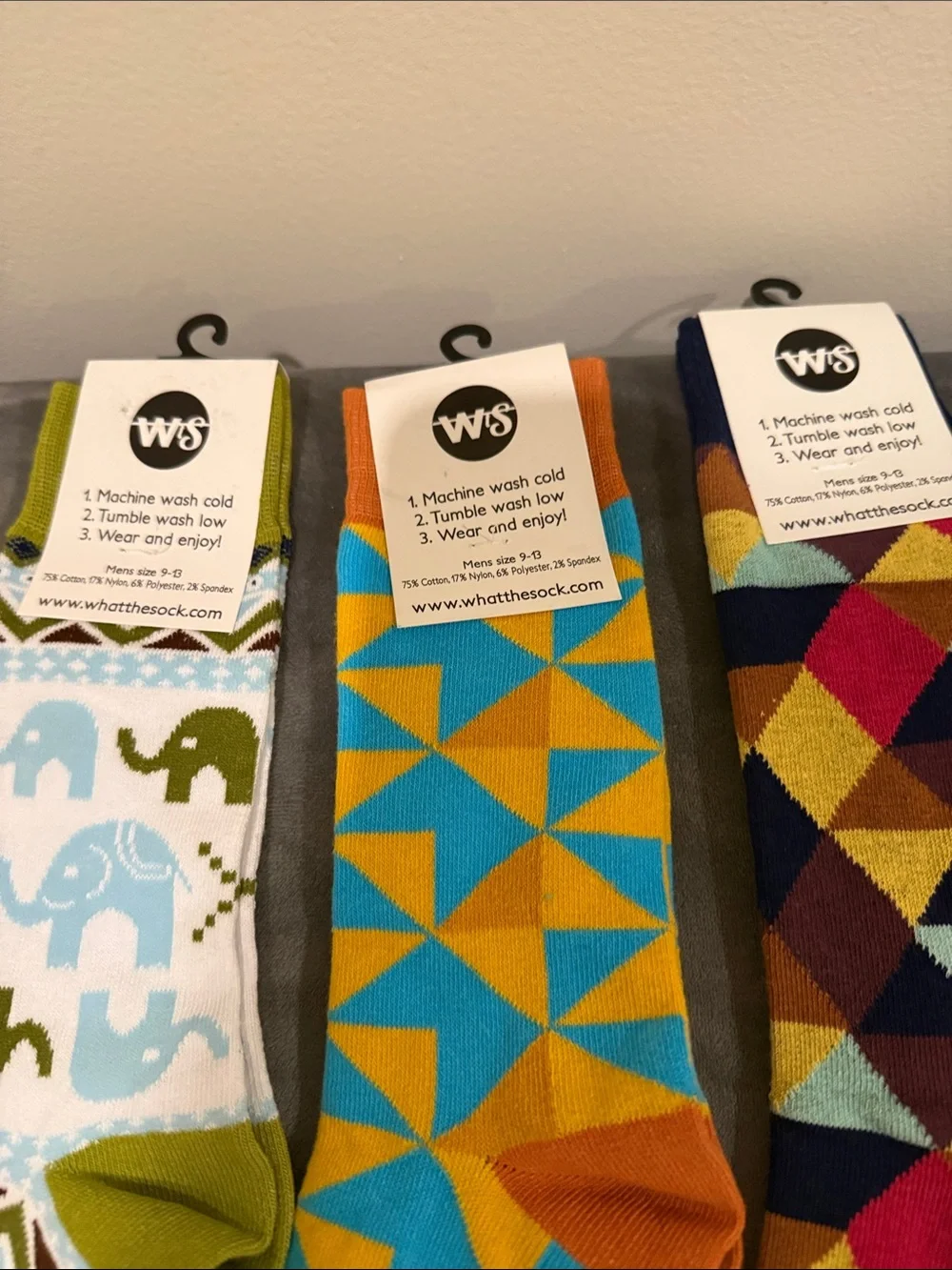 Men's Colorful Geometric & Elephant Pattern Crew Socks